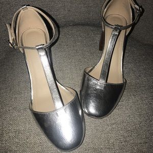 ASOS shoes silver t strap block heel